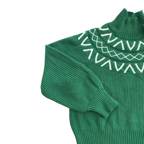 Varley Sweater Womens Small Green Marcie Fair Isle Yoke Knit Pullover Geometric - Picture 5 of 11